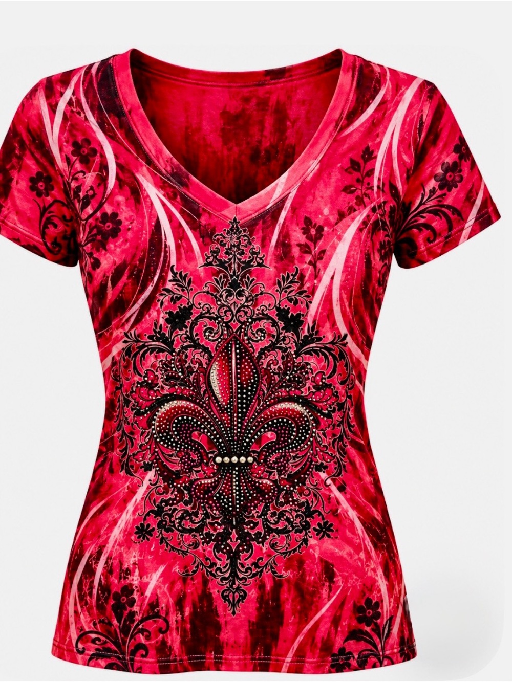 Women's Pink V-Neck Fleur-de-Lis Graphic Tee